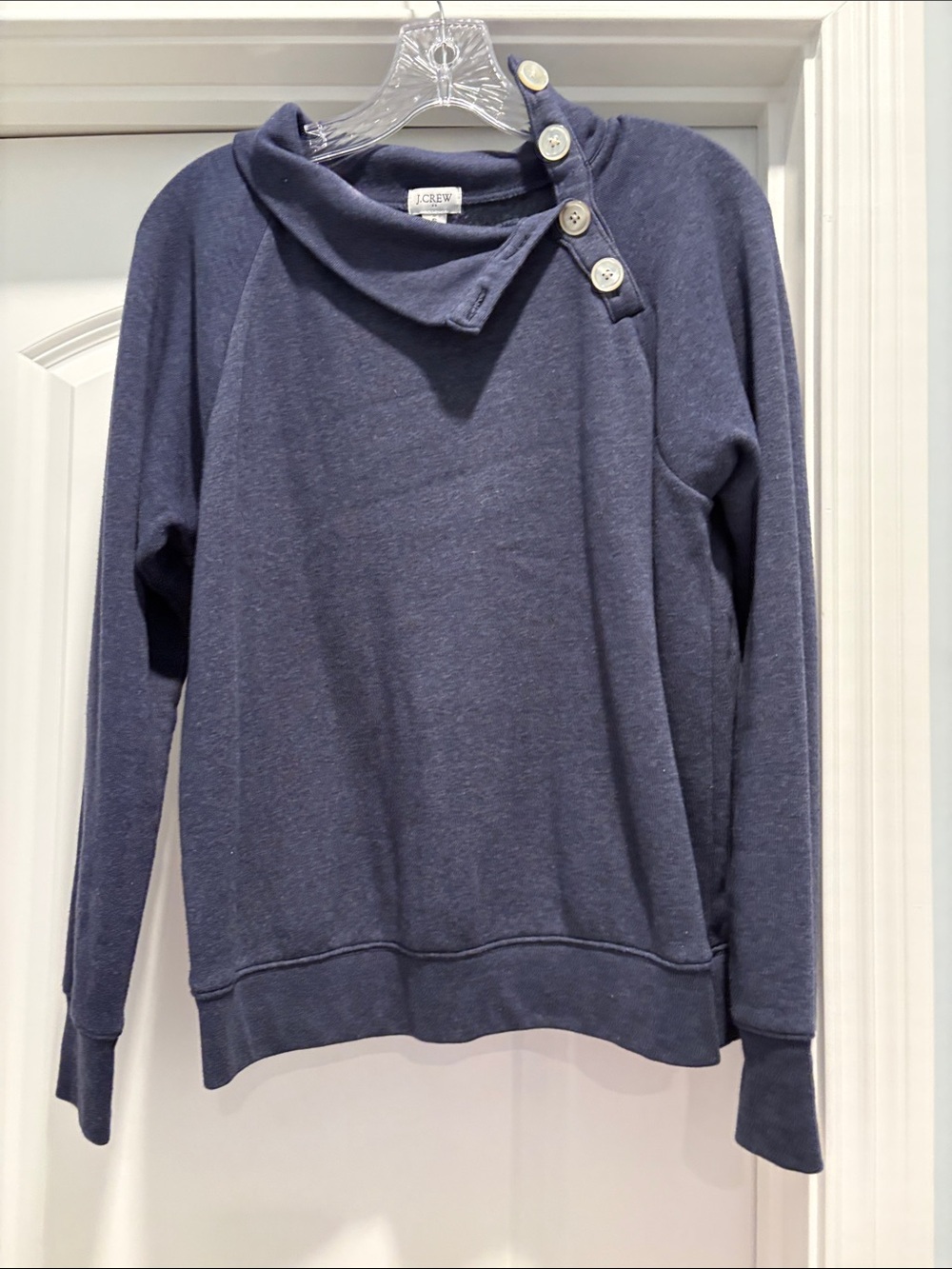 J. Crew Factory Heathered Navy Button-Neck Sweatshirt